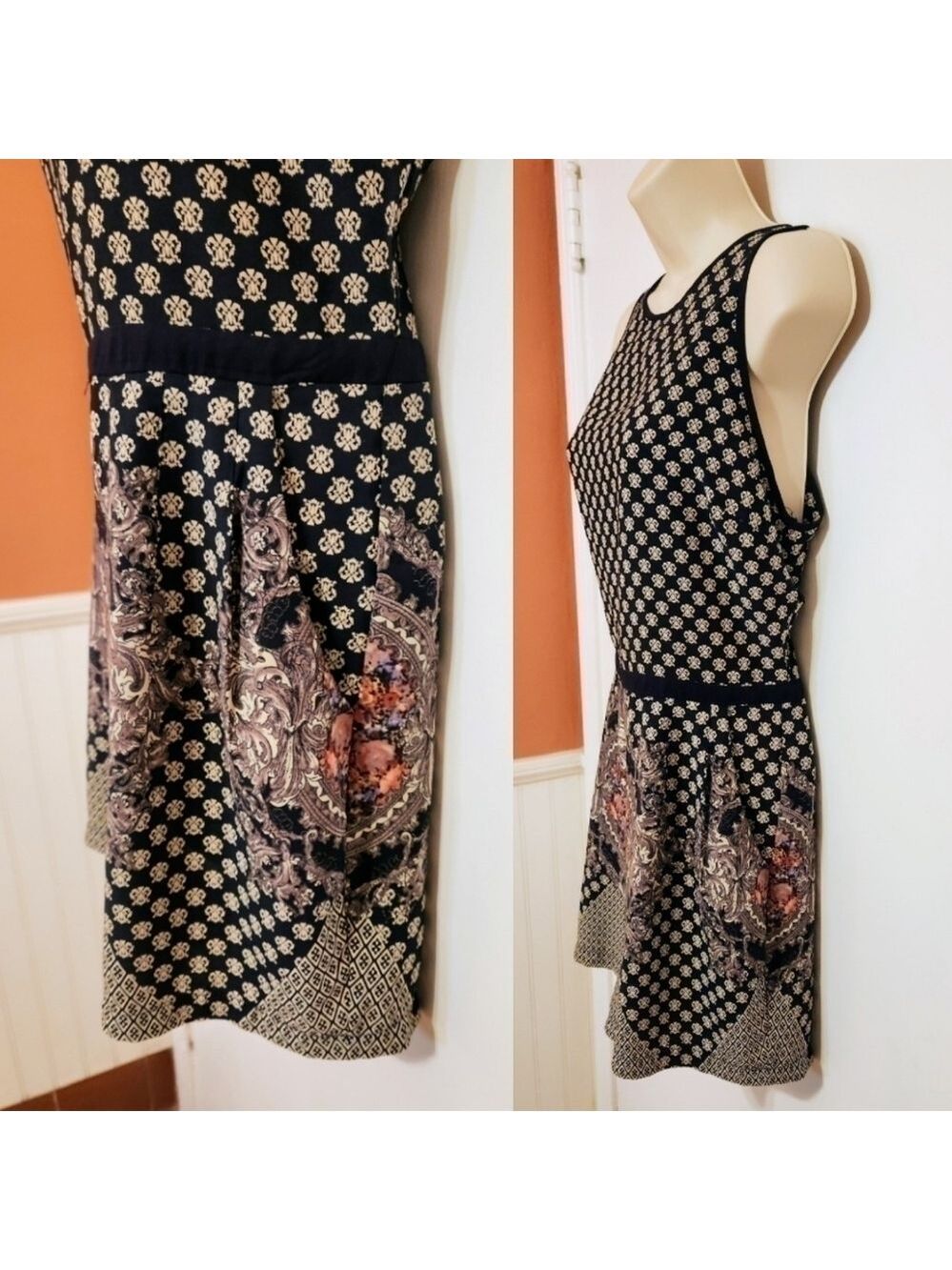 Forever 21 Fleur-de-lis Floral Romper Navy Beige Large - Picture 5 of 12